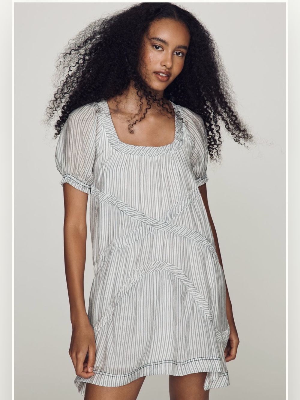 Pilcro Striped Square-Neck Mini Dress - White & black